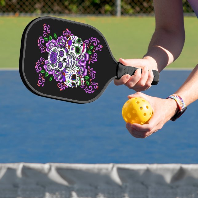Palas De Pickleball Triple Skull Purple Floral Azúcar Skull (in situ)