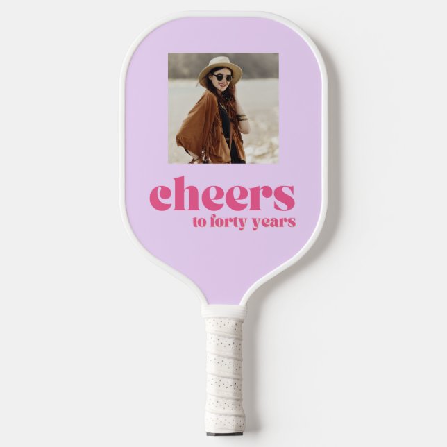 Palas De Pickleball TU FOTO Retro Púrpura y Rosa, 40 cumpleaños (Anverso)