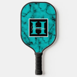 Palas De Pickleball Turquoise Marble Name and Monogram Personalized