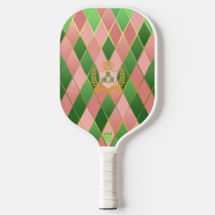 Palas De Pickleball Ultra Chic Preppy Rosa Verde Argyle Monograma Escu