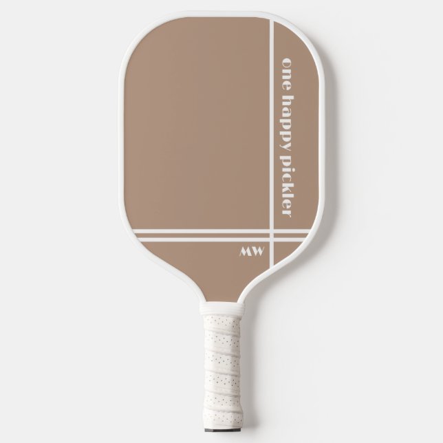 Palas De Pickleball Un feliz jugador de cricket Khaki White Initials e (Anverso)