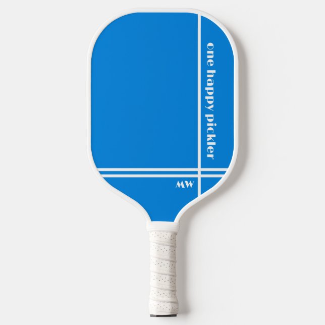 Palas De Pickleball Un feliz Pickler Blue White Inicials Gracioso (Anverso)