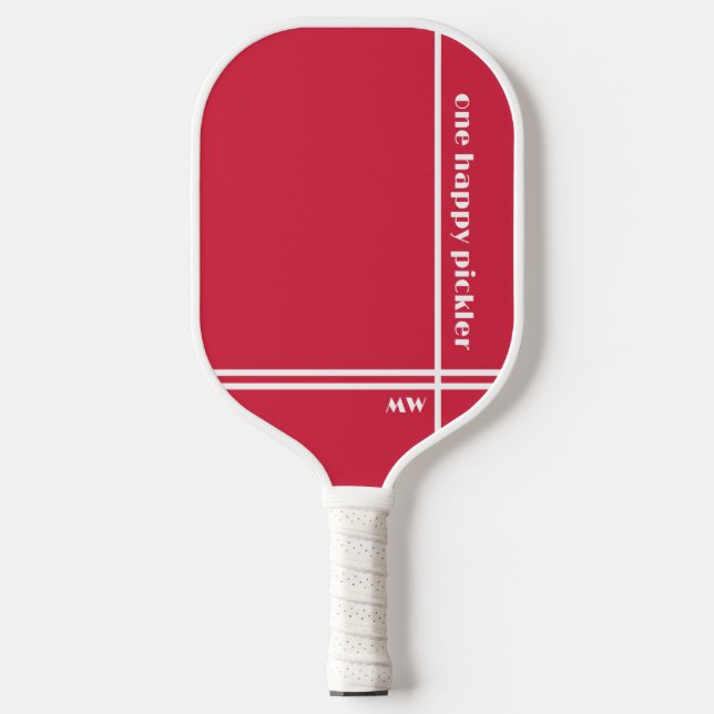 Palas De Pickleball Un feliz Pickler rojo blanco Iniciales divertidos (Anverso)