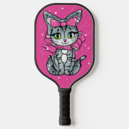 Palas De Pickleball Un gatito kawaii con fondo rosado Purpurina
