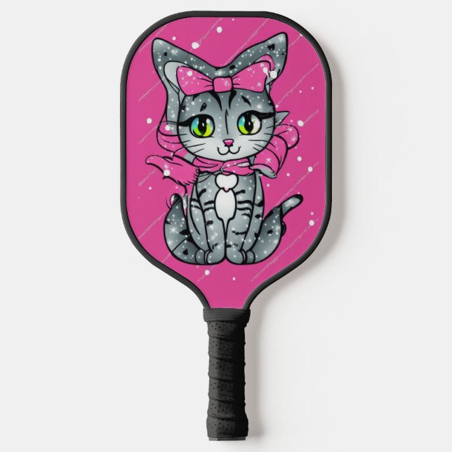 Palas De Pickleball Un gatito kawaii con fondo rosado Purpurina (Anverso)