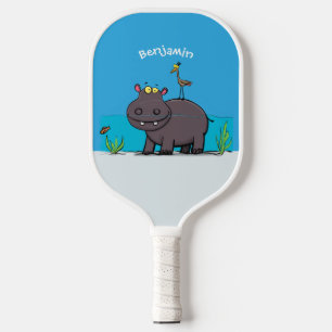 Palas De Pickleball Un gracioso hipopótamo con personalizado de pájaro