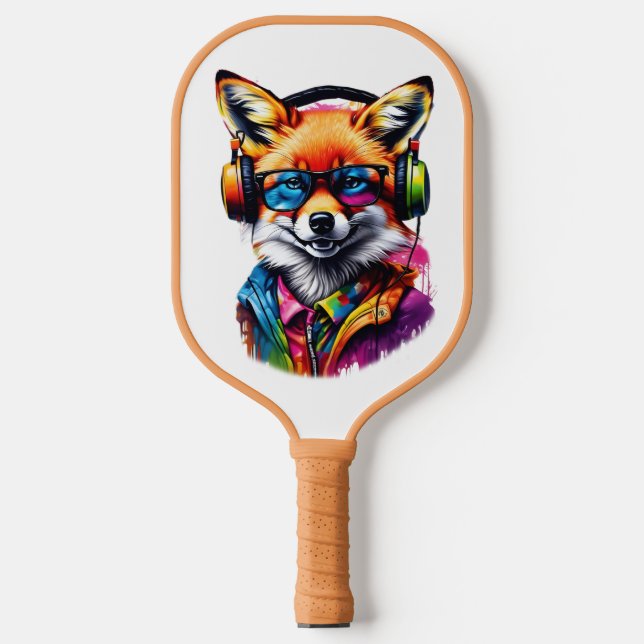 Palas De Pickleball Un zorro con audífonos y gafas (Anverso)