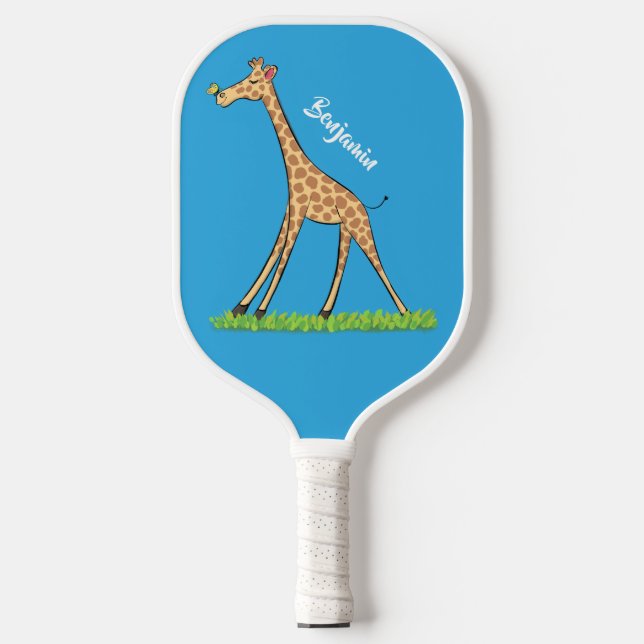 Palas De Pickleball Una jirafa alegre con personalizado de mariposa (Anverso)