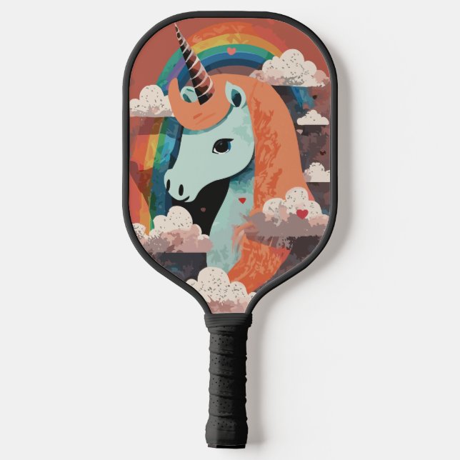 Palas De Pickleball Unicornio bajo arcoiris y entre corazones (Reverso )