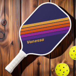 Palas De Pickleball Uva Vintage con Rayas de Arcoíris y Nombre