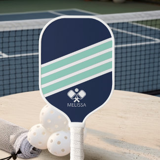 Palas De Pickleball Verano Costero Moderno Rayas Blancas y Verde Menta