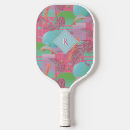 Palas De Pickleball Verano rosa Vaporwave Sunset y Palmeras