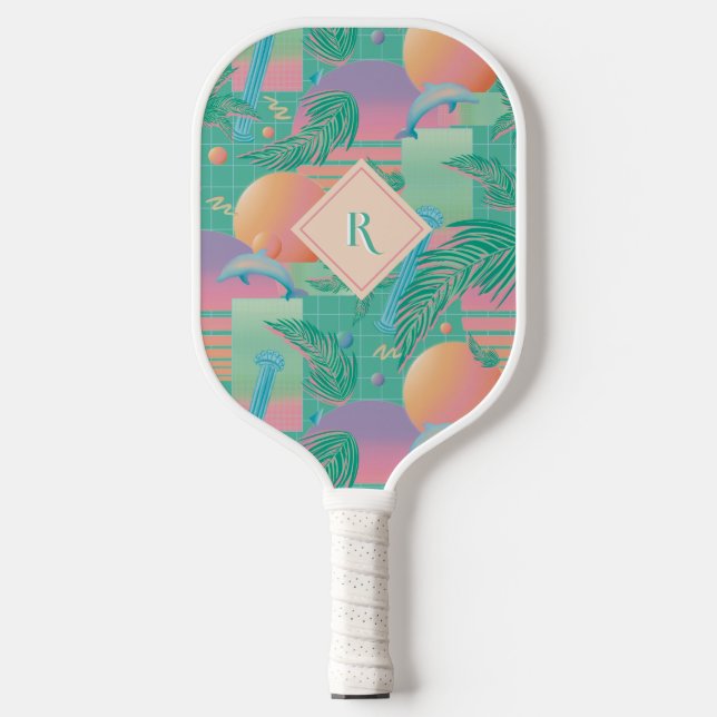 Palas De Pickleball Verano Vaporwave Sunset y Palm Trees (Anverso)