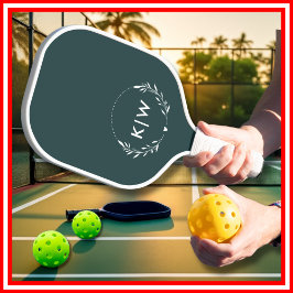 Palas De Pickleball Verde bosque y blanco | Monograma de iniciales mod