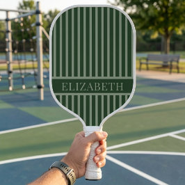 Palas De Pickleball Verde bosque y nombre personalizado a rayas finas