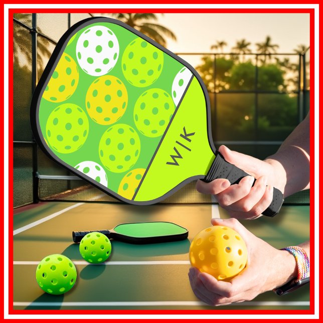 Palas De Pickleball Verde Fresco Moderno Monogramado (Green Cool Modern Monogrammed Pickleball Paddle)