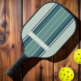 Palas De Pickleball Verde Oceano Rayas Nostálgicas de Tabla con Nombre