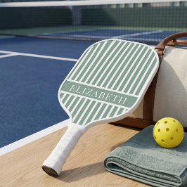 Palas De Pickleball Verde Salvia y Pinstripe Blanco Nombre Personaliza