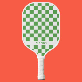 Palas De Pickleball Verde y Blanco Preppy Cuadros Nombre Personalizado