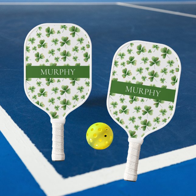 Palas De Pickleball Vibrant Green Shamrocks Watercolor Pattern Name (Subido por el creador)