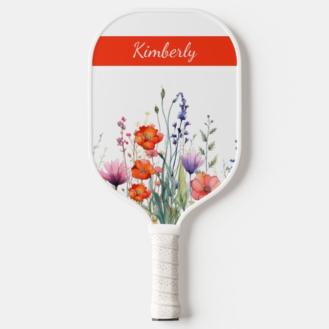 Palas De Pickleball Vibrant Watercolor Wildflowers Personalized (Anverso)