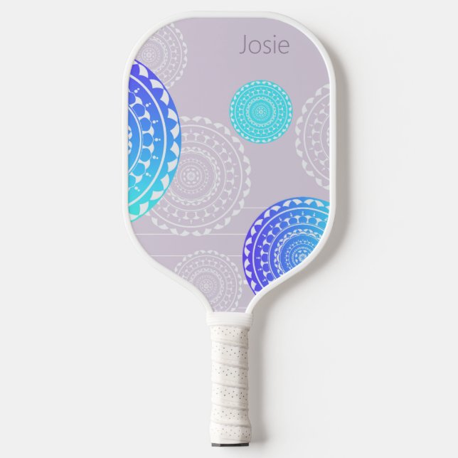 Palas De Pickleball Vibrante Aqua Blue Random Mandala en el nombre de  (Anverso)