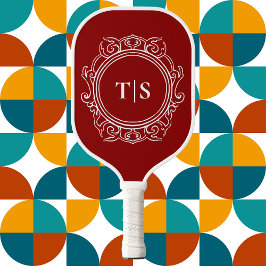 Palas De Pickleball Vintage Crimson Red Ornate Monogram