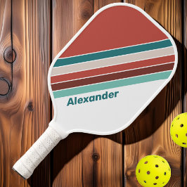 Palas De Pickleball Vintage. Deporte Rayas Arcoíris Menta con Nombre