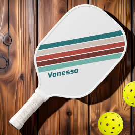 Palas De Pickleball Vintage Menta Rayas de Arcoíris con Nombre