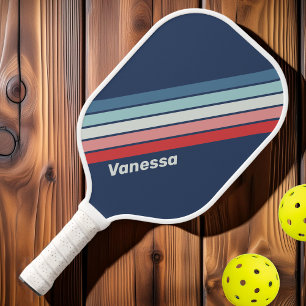 Palas De Pickleball Vintage Náutico Rayado Azul con Nombre