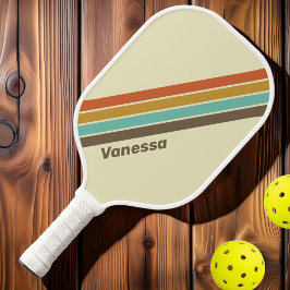 Palas De Pickleball Vintage Retro Rayas de Arcoíris con Nombre