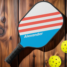 Palas De Pickleball Vintage Sport Light Sky Blue Stripes con nombre