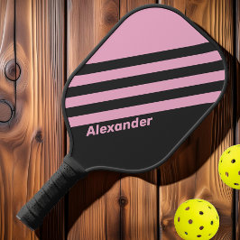 Palas De Pickleball Vintage Sport Pink Night Stripes con nombre