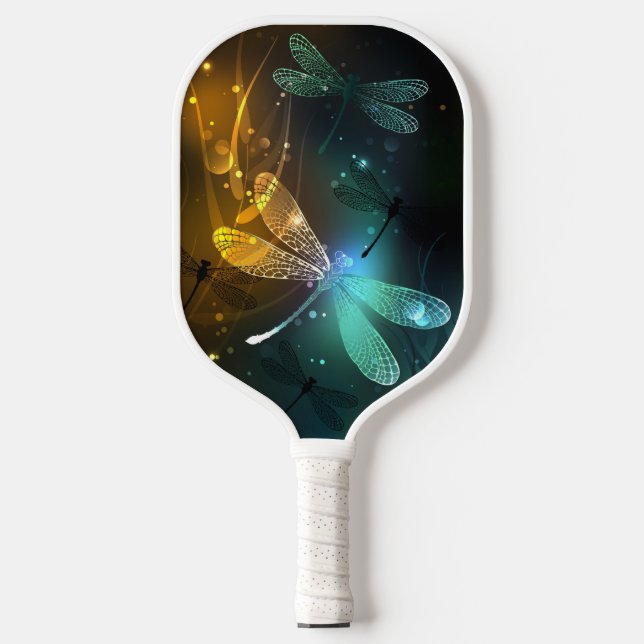 Palas De Pickleball Vuelo de libélula luminosa verde (Anverso)