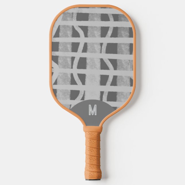 Palas De Pickleball Wacky Boho Gray Monotone Painted Monogramed (Anverso)
