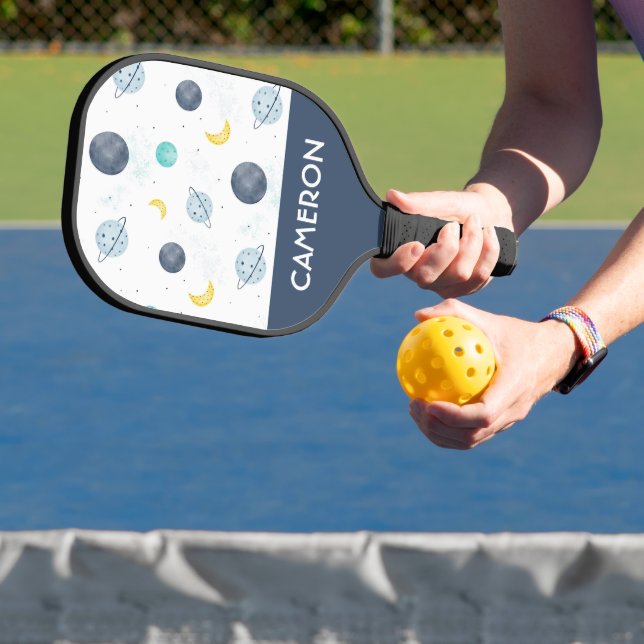 Palas De Pickleball Watercolor Blue Space Planet Pattern (in situ)