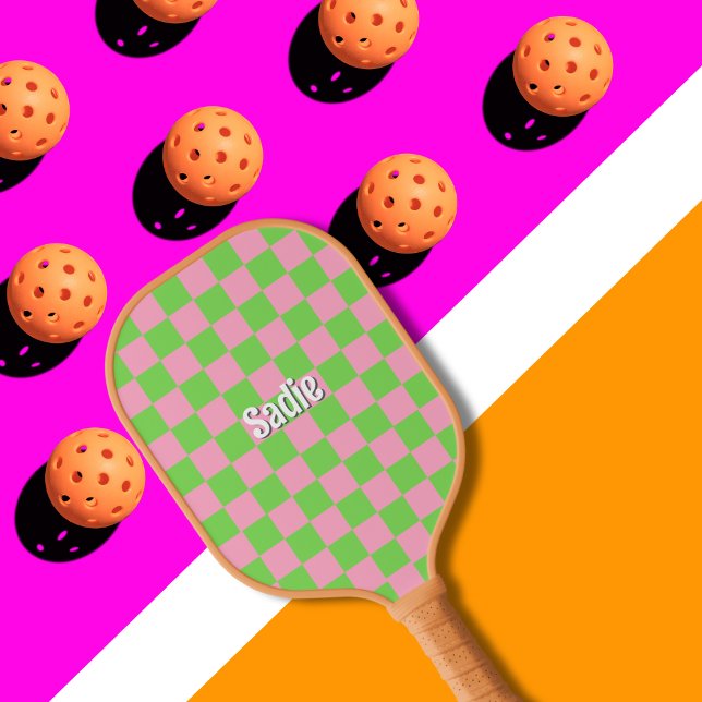 Palas De Pickleball Watermelon Pink Green Checkered Cute Girly Custom (Subido por el creador)