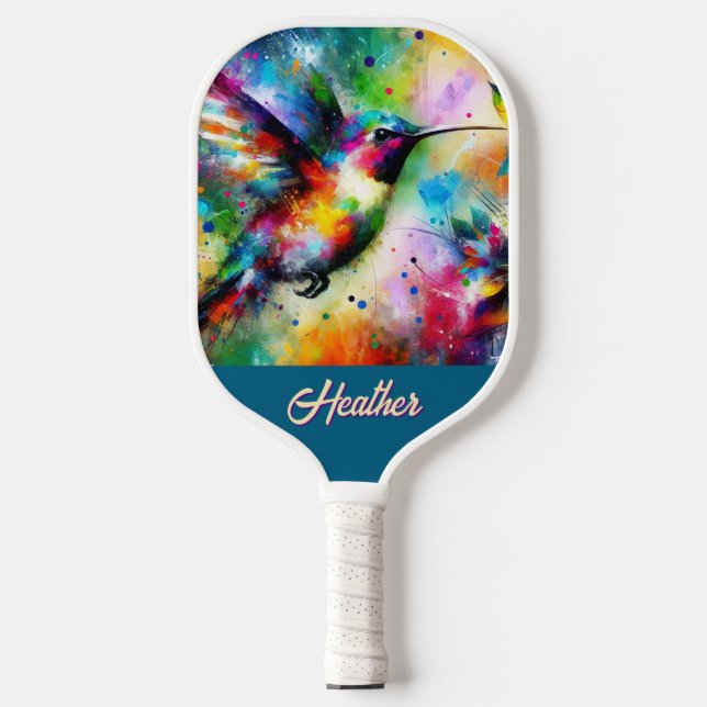 Palas De Pickleball Whimsical Colorous Hummingbird Bird Personalizado (Anverso)