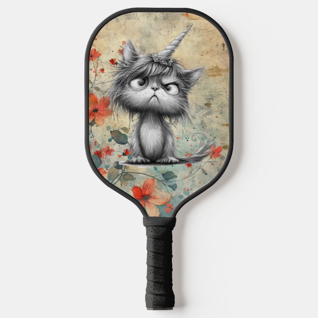 Palas De Pickleball *~* Whimsical Quirky Cat AP68 Floral 3 FOTO (Anverso)