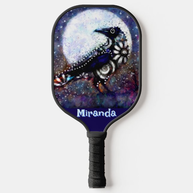 Palas De Pickleball Whimsical Raven Moon Floral Personalizado (Anverso)
