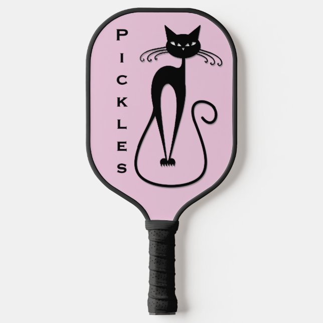 Palas De Pickleball Whimsical Skinny Black Cat Rosa Personal (Anverso)