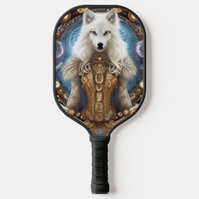 Palas De Pickleball Whimsical steampunk con encanto lobo blanco (Anverso)