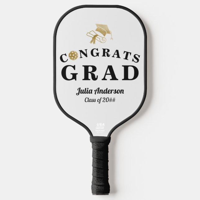 Palas De Pickleball White & Gold Modern 2024 Graduation Congrats GRAD (Anverso)