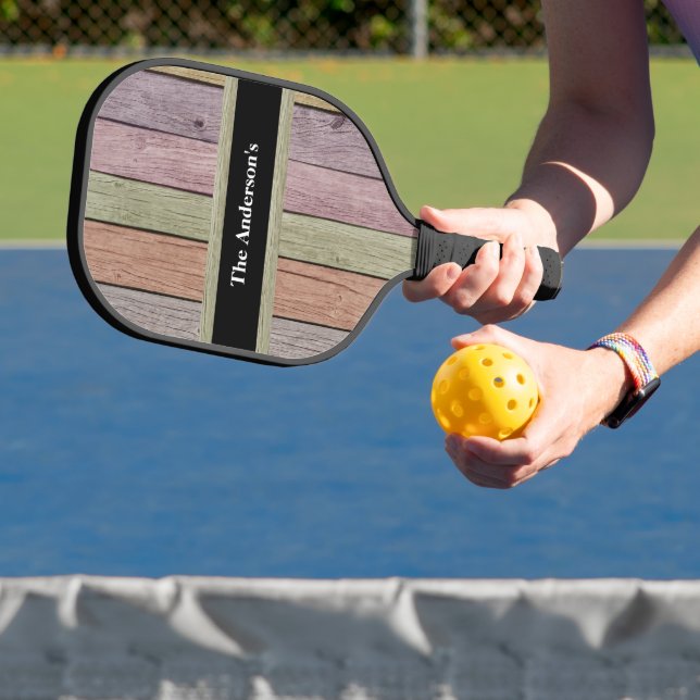 Palas De Pickleball Wood Grain Customizable Family Name  (in situ)