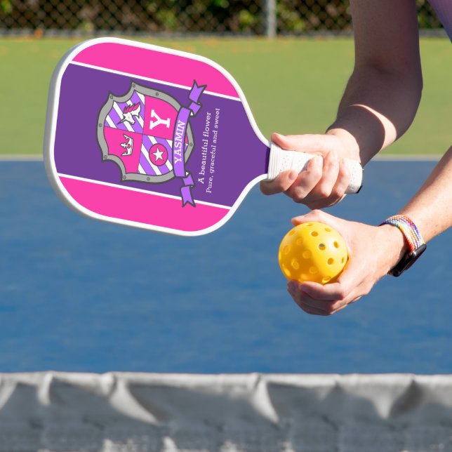 Palas De Pickleball Yasmin name meaning letter Y pink crest unicorn  (in situ)