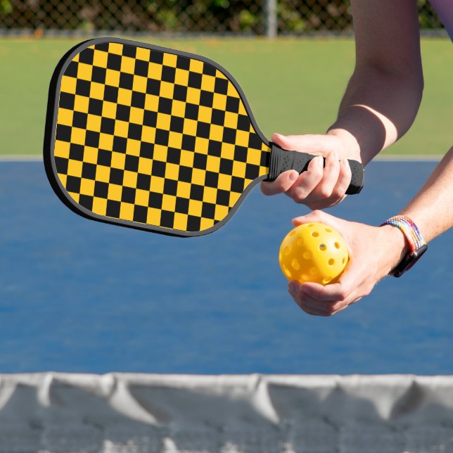 Palas De Pickleball Yellow and Black Checkered Print (in situ)
