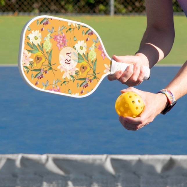 Palas De Pickleball Yellow Floral Personalized Initials (in situ)