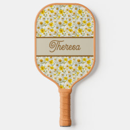 Palas De Pickleball Yellow Wildflowers Pattern Monogram Name