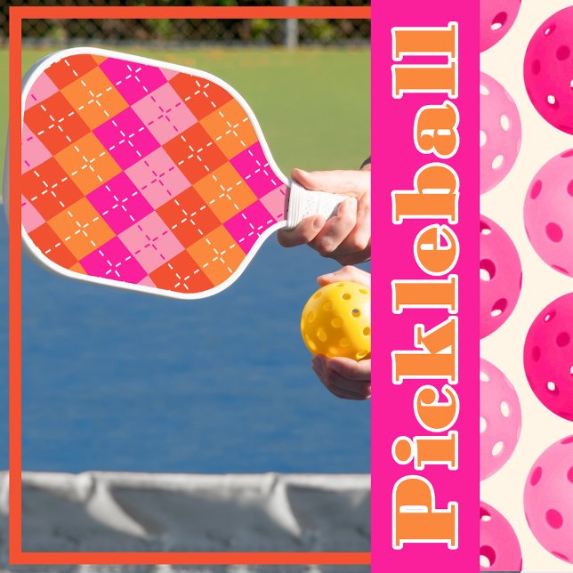 Palas De Pickleball Yuppie Preppy Deportivo Rosa y Naranja Argyle (Subido por el creador)
