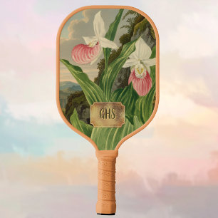 Palas De Pickleball Zapato de Dama Rosa Orquídea Floral Vintage Monogr